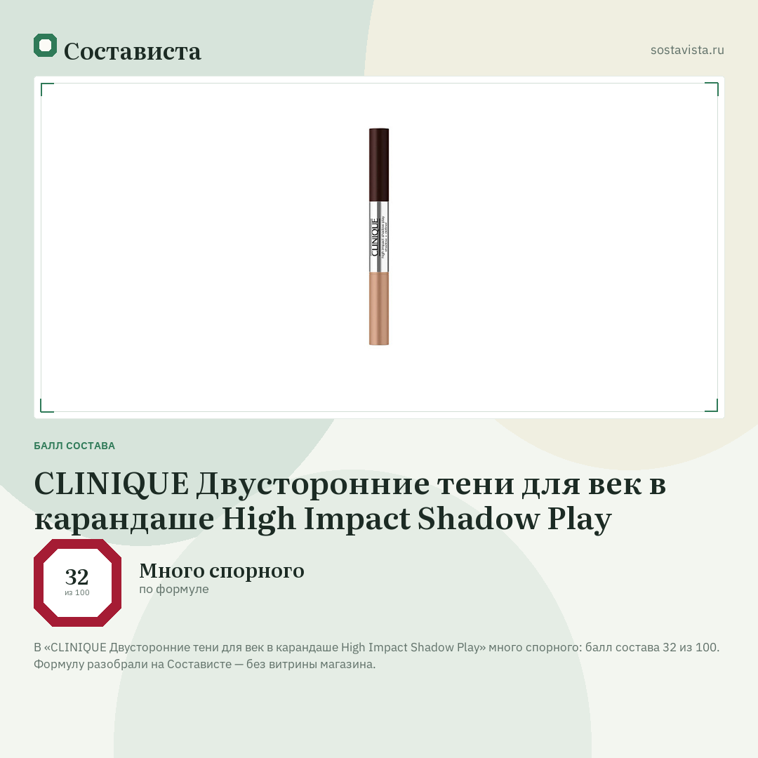 CLINIQUE Двусторонние тени для век в карандаше High Impact Shadow Play: балл состава 32 из 100 — Состависта
