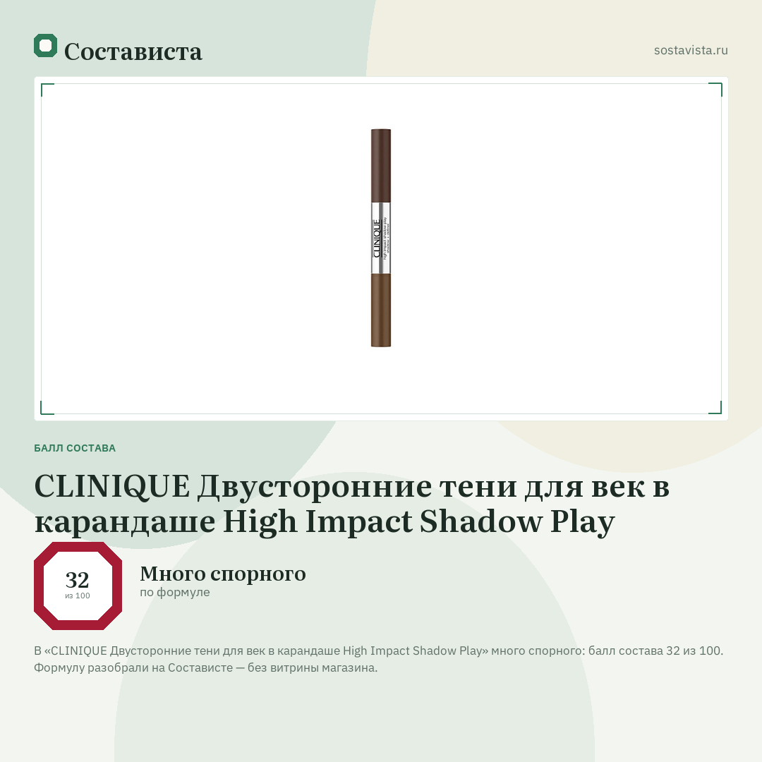 CLINIQUE Двусторонние тени для век в карандаше High Impact Shadow Play: балл состава 32 из 100 — Состависта