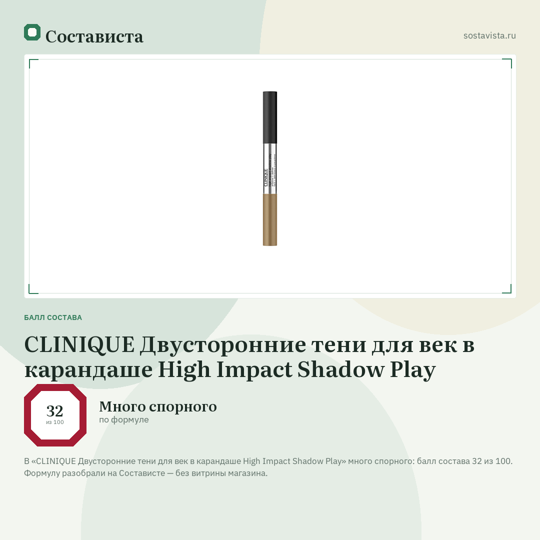 CLINIQUE Двусторонние тени для век в карандаше High Impact Shadow Play: балл состава 32 из 100 — Состависта