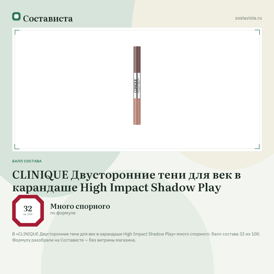 CLINIQUE Двусторонние тени для век в карандаше High Impact Shadow Play: балл состава 32 из 100 — Состависта
