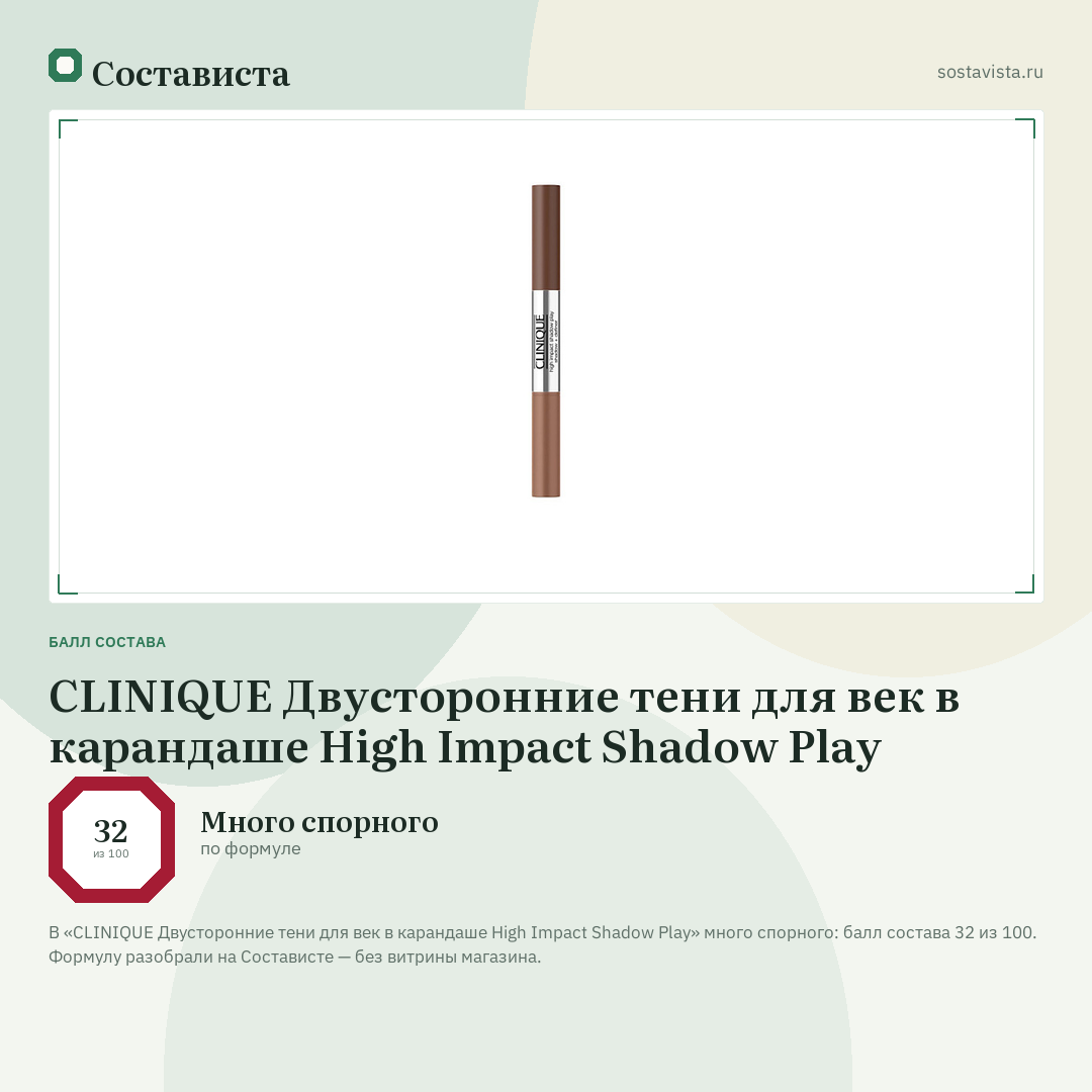 CLINIQUE Двусторонние тени для век в карандаше High Impact Shadow Play: балл состава 32 из 100 — Состависта
