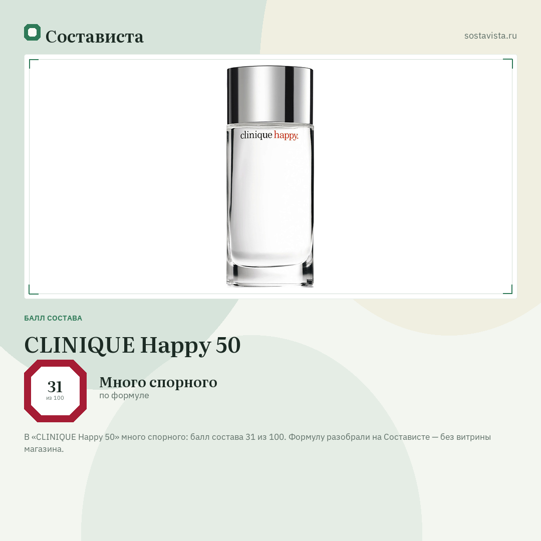 CLINIQUE Happy 50: балл состава 31 из 100 — Состависта