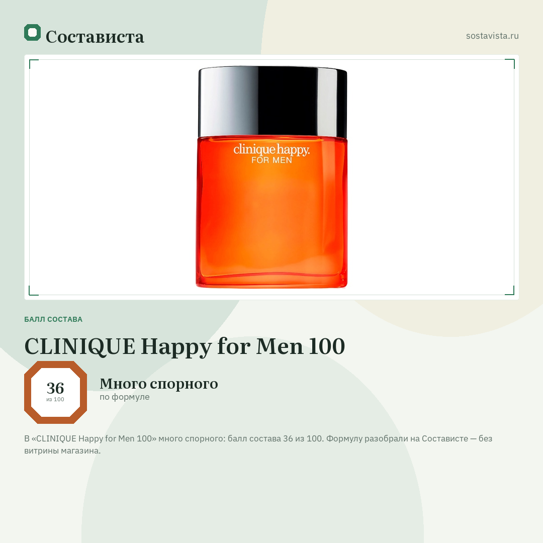 CLINIQUE Happy for Men 100: балл состава 36 из 100 — Состависта