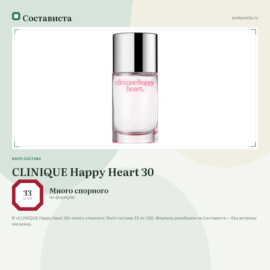 CLINIQUE Happy Heart 30: балл состава 33 из 100 — Состависта