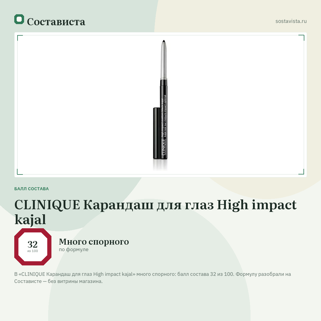 CLINIQUE Карандаш для глаз High impact kajal: балл состава 32 из 100 — Состависта