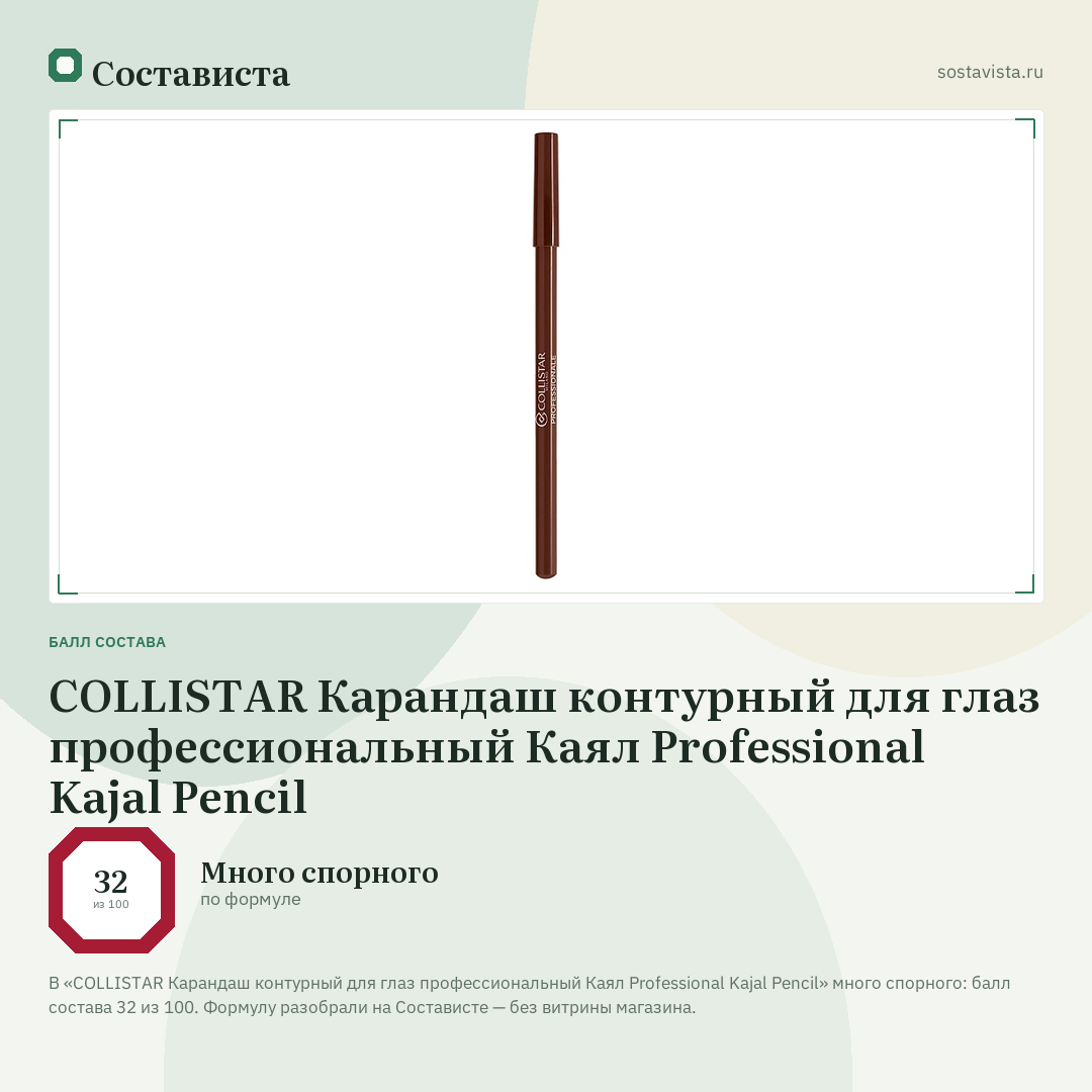 COLLISTAR Карандаш контурный для глаз профессиональный Каял Professional Kajal Pencil: балл состава 32 из 100 — Состависта