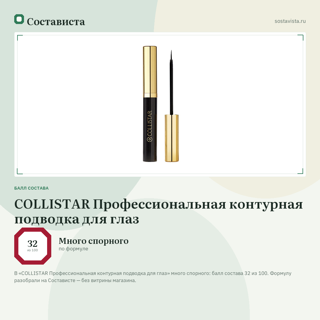 COLLISTAR Профессиональная контурная подводка для глаз: балл состава 32 из 100 — Состависта