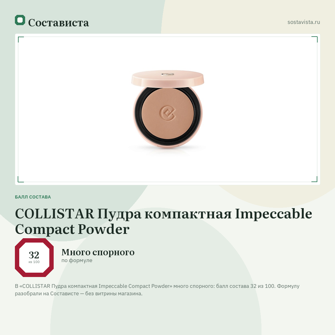 COLLISTAR Пудра компактная Impeccable Compact Powder: балл состава 32 из 100 — Состависта