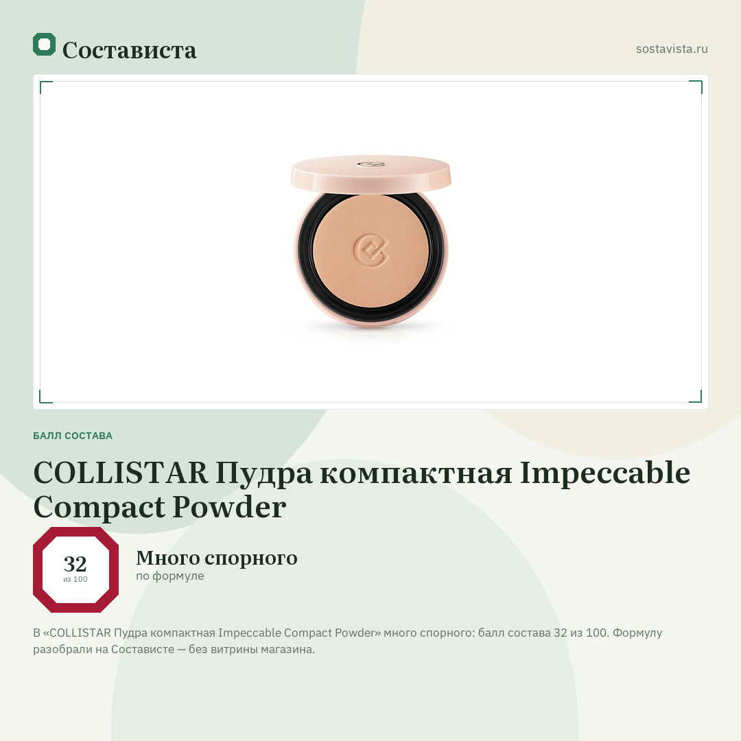 COLLISTAR Пудра компактная Impeccable Compact Powder: балл состава 32 из 100 — Состависта