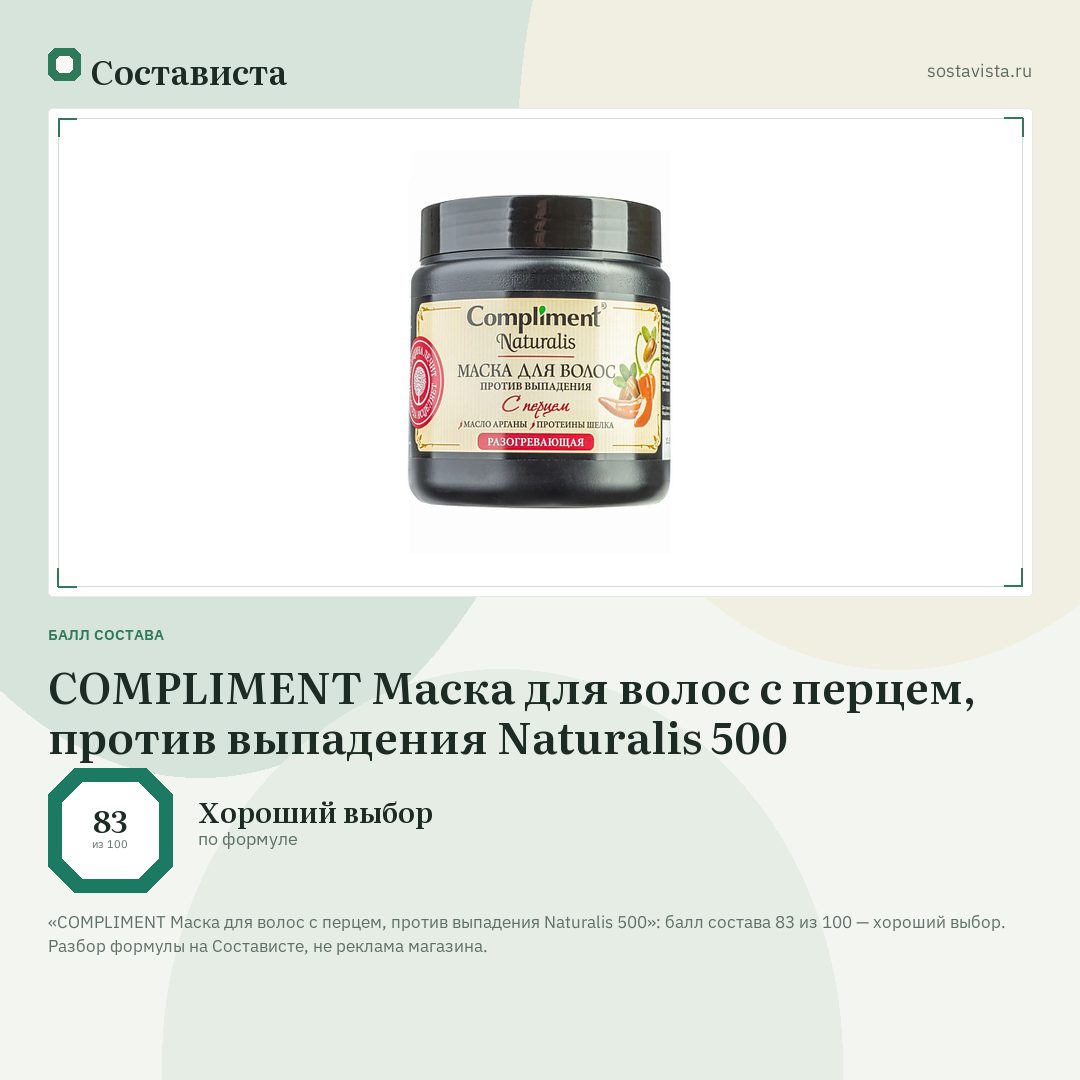 COMPLIMENT Маска для волос с перцем, против выпадения Naturalis 500: балл состава 83 из 100 — Состависта