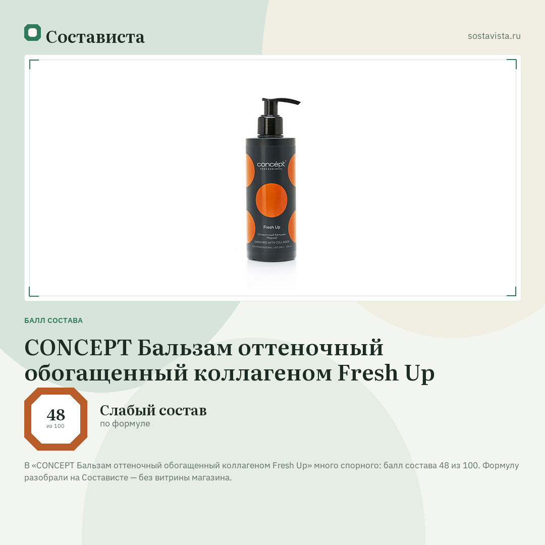 CONCEPT Бальзам оттеночный обогащенный коллагеном Fresh Up: балл состава 48 из 100 — Состависта