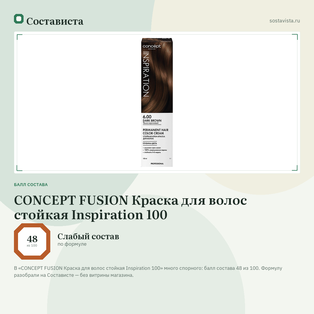 CONCEPT FUSION Краска для волос стойкая Inspiration 100: балл состава 48 из 100 — Состависта