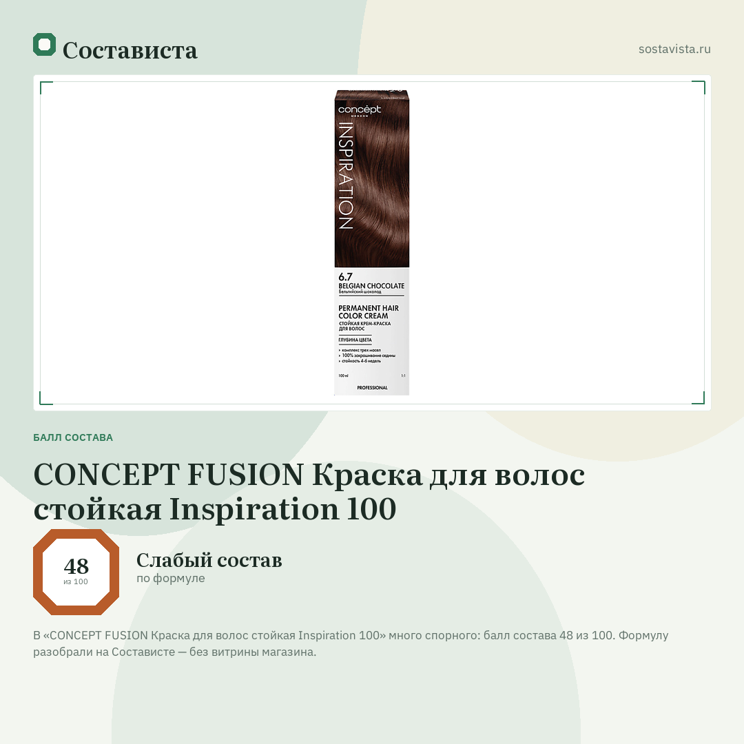CONCEPT FUSION Краска для волос стойкая Inspiration 100: балл состава 48 из 100 — Состависта