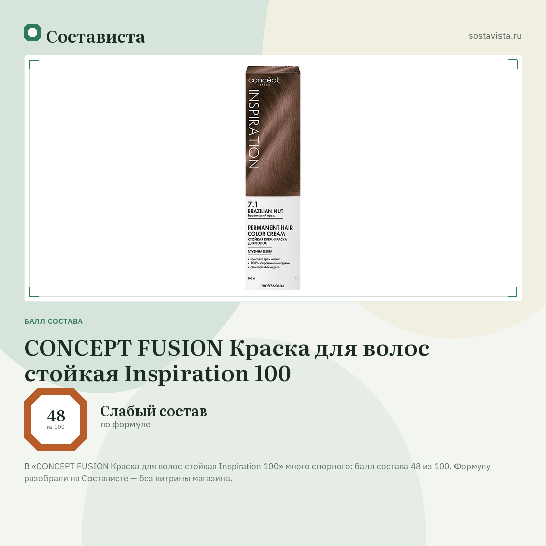 CONCEPT FUSION Краска для волос стойкая Inspiration 100: балл состава 48 из 100 — Состависта