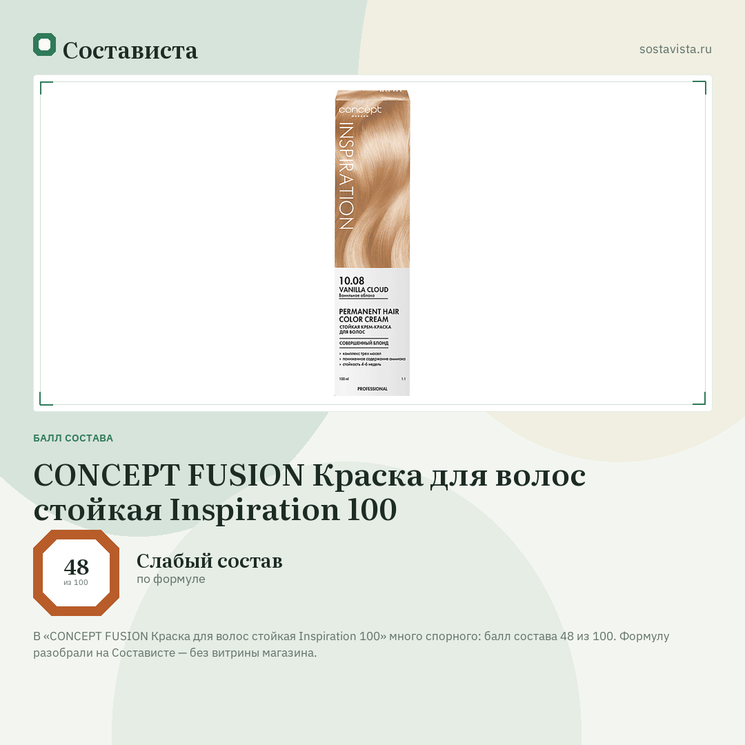 CONCEPT FUSION Краска для волос стойкая Inspiration 100: балл состава 48 из 100 — Состависта