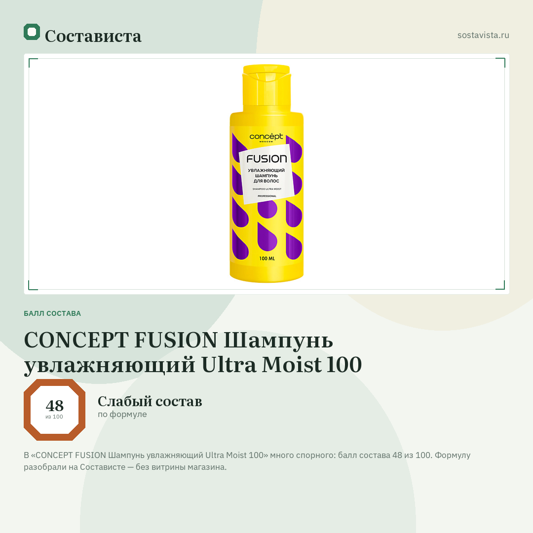 CONCEPT FUSION Шампунь увлажняющий Ultra Moist 100: балл состава 48 из 100 — Состависта