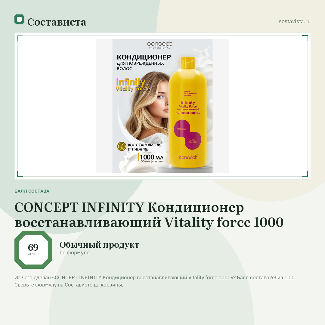 CONCEPT INFINITY Кондиционер восстанавливающий Vitality force 1000: балл состава 69 из 100 — Состависта