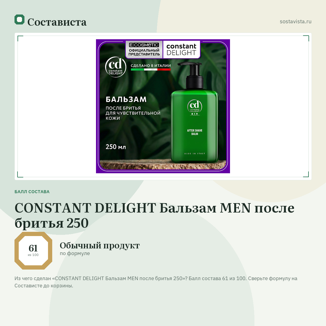 CONSTANT DELIGHT Бальзам MEN после бритья 250: балл состава 61 из 100 — Состависта