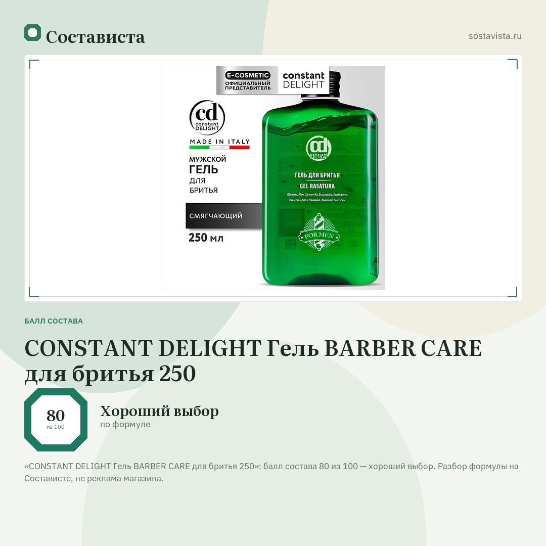 CONSTANT DELIGHT Гель BARBER CARE для бритья 250: балл состава 80 из 100 — Состависта