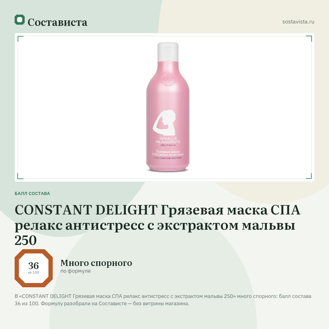 CONSTANT DELIGHT Грязевая маска СПА релакс антистресс с экстрактом мальвы 250: балл состава 36 из 100 — Состависта