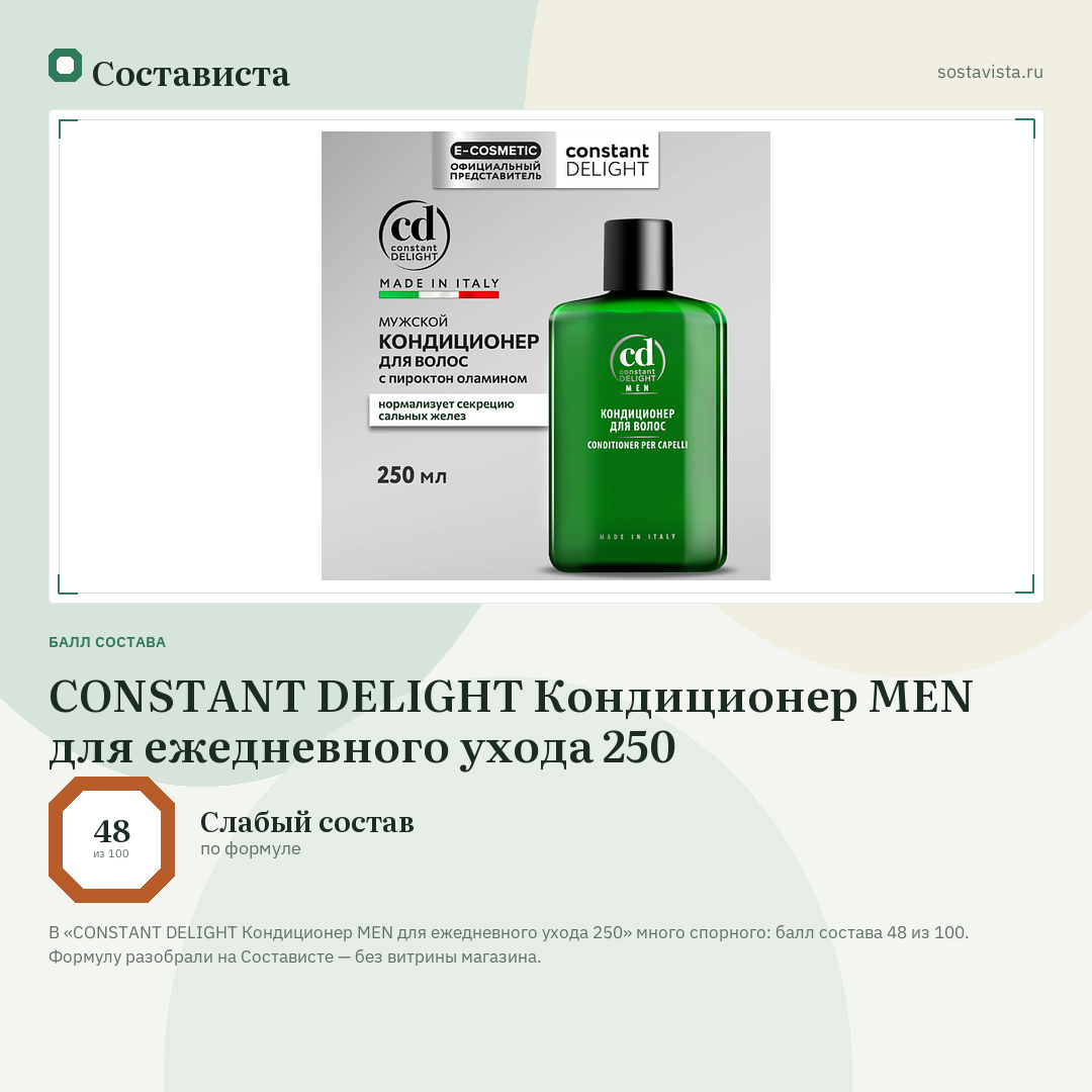 CONSTANT DELIGHT Кондиционер MEN для ежедневного ухода 250: балл состава 48 из 100 — Состависта