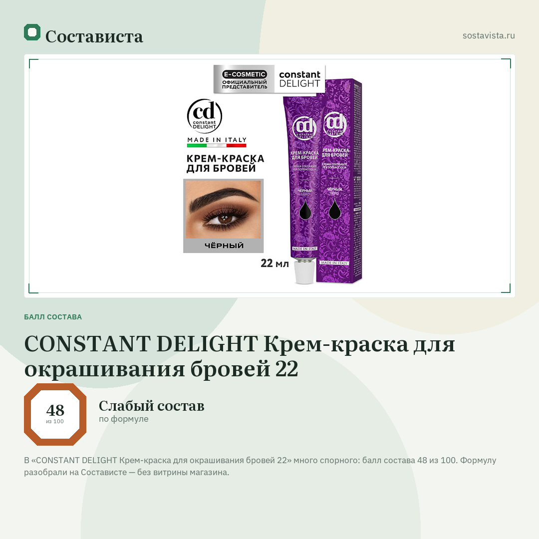 CONSTANT DELIGHT Крем-краска для окрашивания бровей 22: балл состава 48 из 100 — Состависта