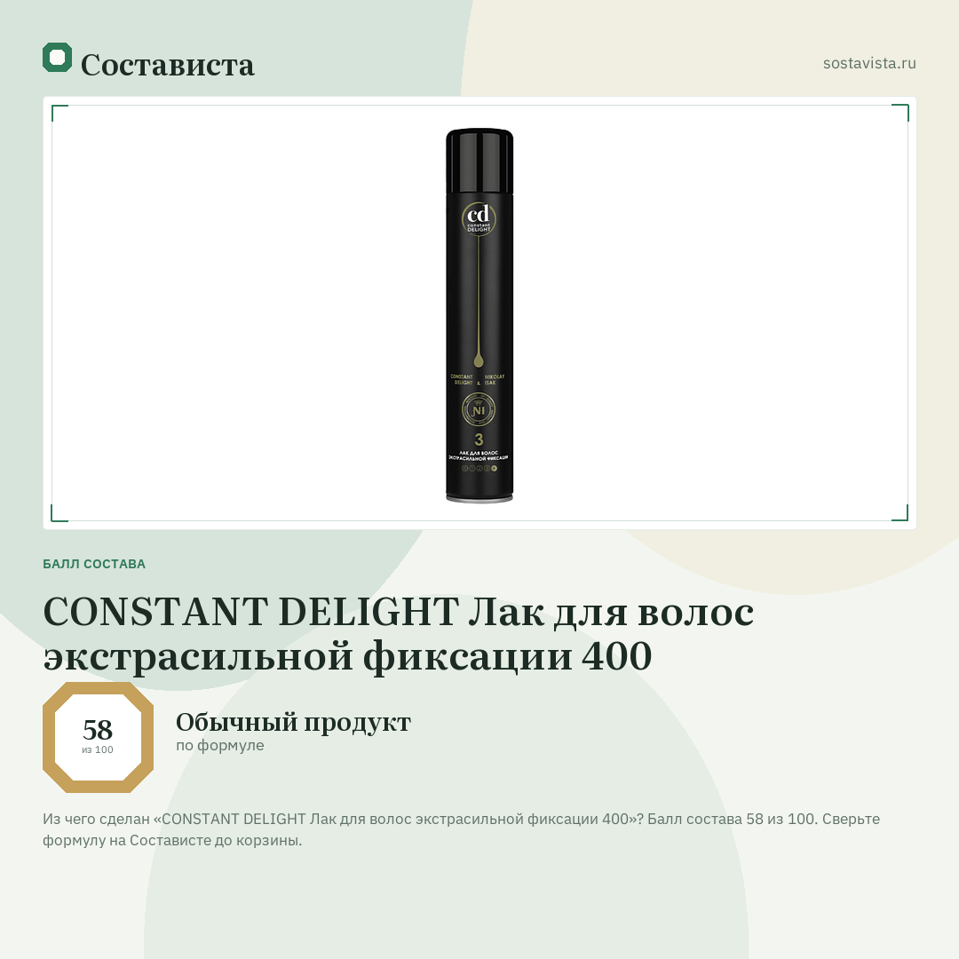 CONSTANT DELIGHT Лак для волос экстрасильной фиксации 400: балл состава 58 из 100 — Состависта