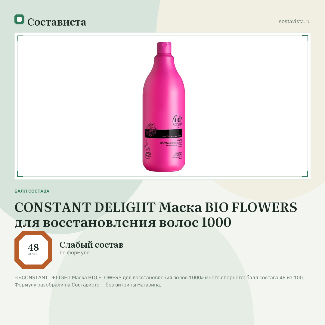 CONSTANT DELIGHT Маска BIO FLOWERS для восстановления волос 1000: балл состава 48 из 100 — Состависта