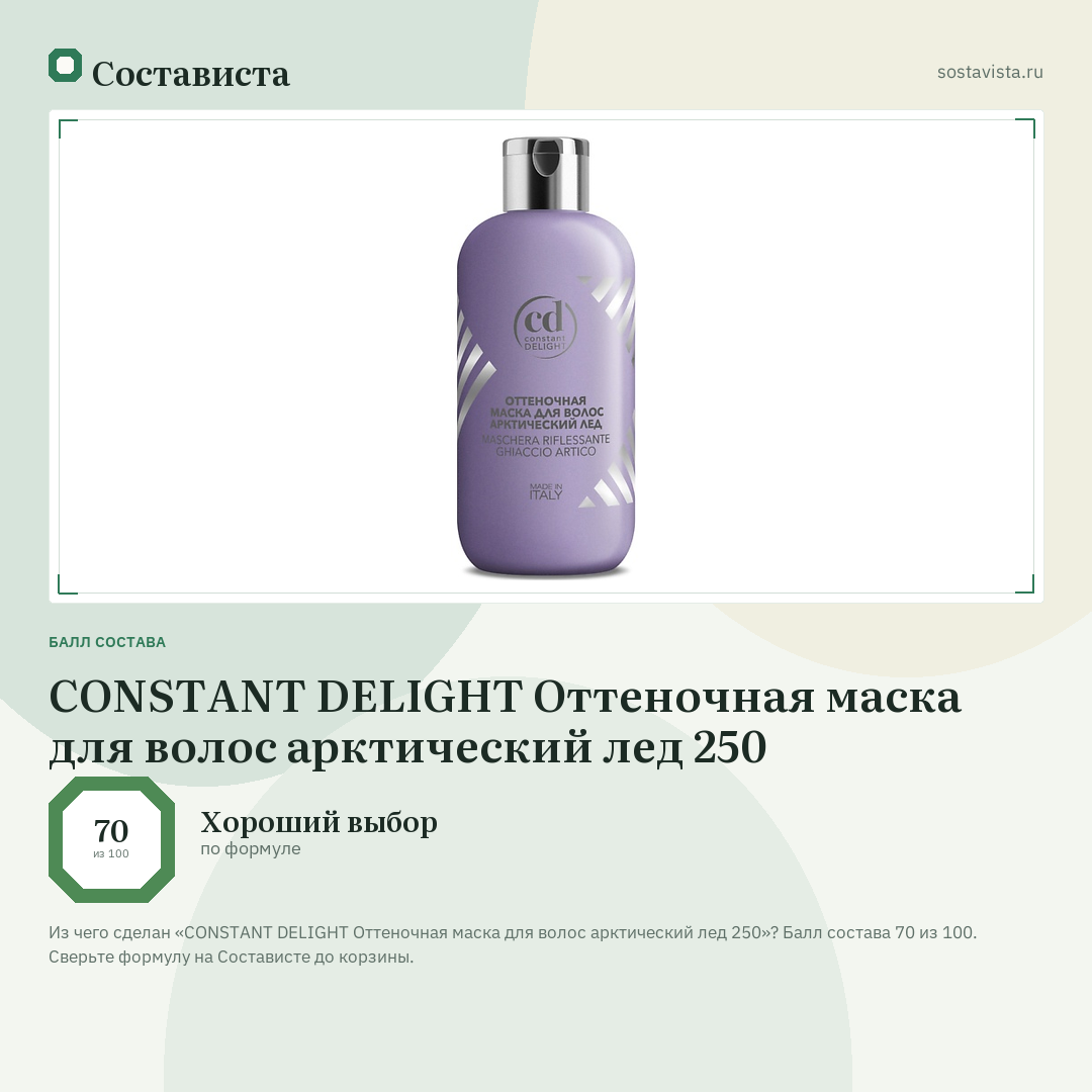 CONSTANT DELIGHT Оттеночная маска для волос арктический лед 250: балл состава 70 из 100 — Состависта