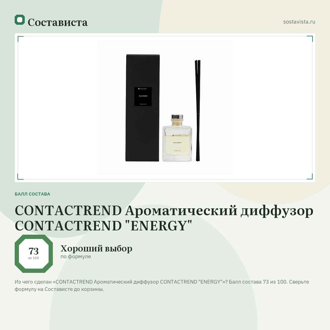 CONTACTREND Ароматический диффузор CONTACTREND "ENERGY": балл состава 73 из 100 — Состависта