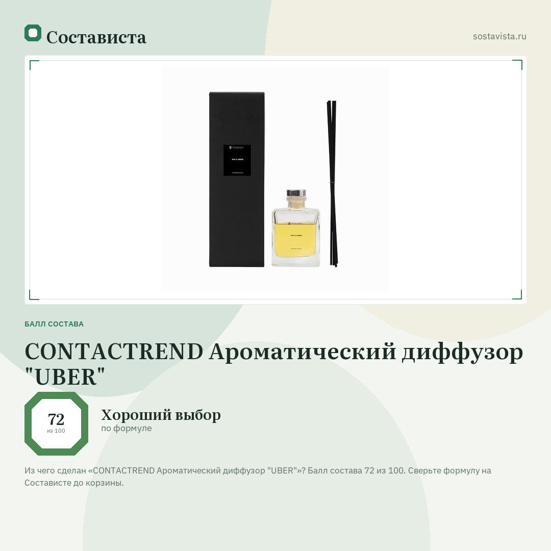 CONTACTREND Ароматический диффузор "UBER": балл состава 72 из 100 — Состависта