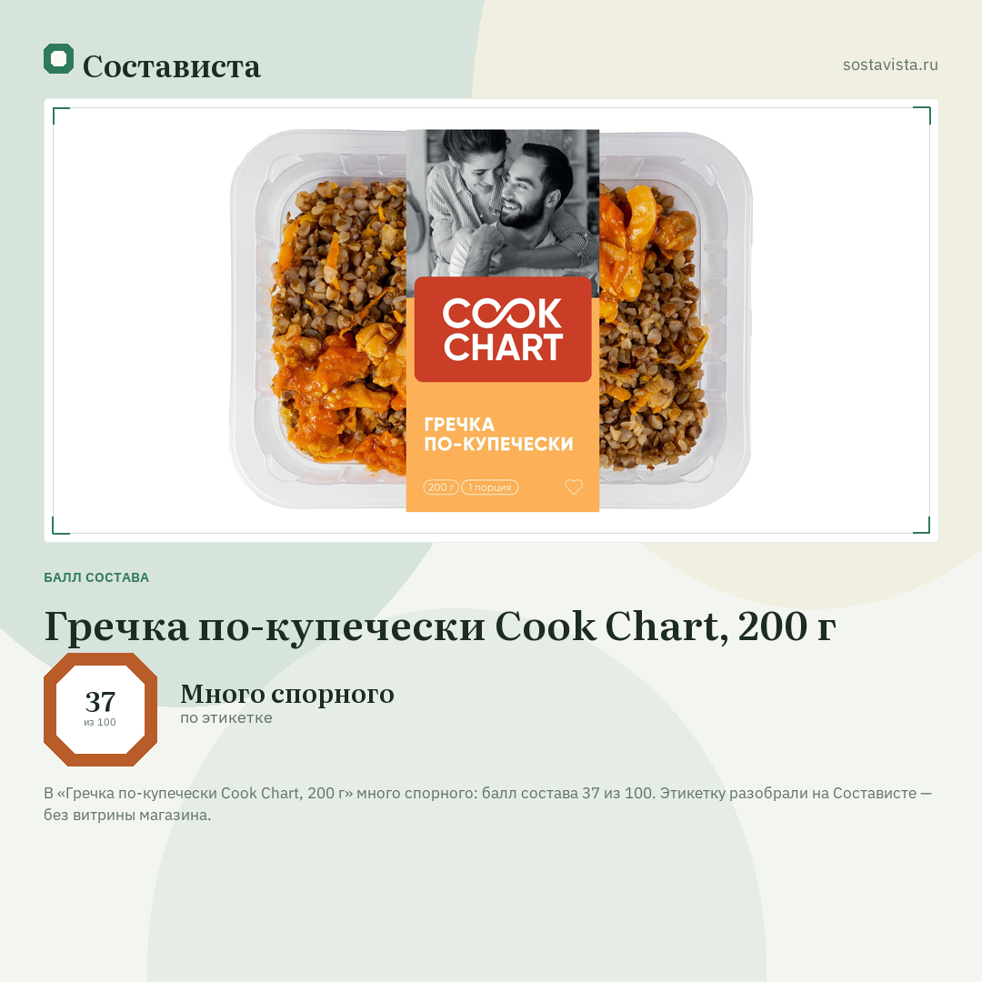 Гречка по-купечески Cook Chart, 200 г: балл состава 37 из 100 — Состависта
