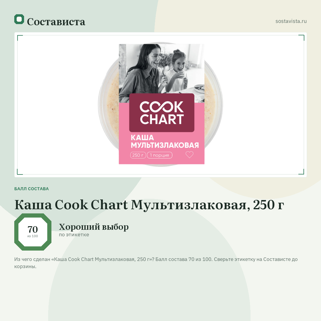 Каша Cook Chart Мультизлаковая, 250 г: балл состава 70 из 100 — Состависта