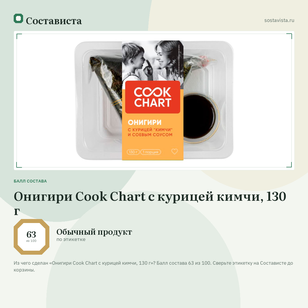 Онигири Cook Chart с курицей кимчи, 130 г: балл состава 63 из 100 — Состависта