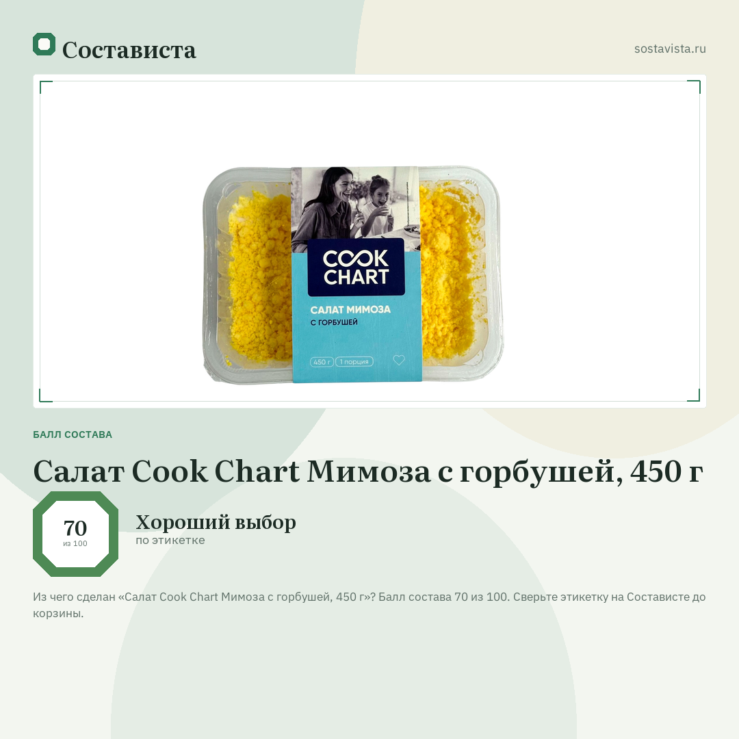 Салат Cook Chart Мимоза с горбушей, 450 г: балл состава 70 из 100 — Состависта