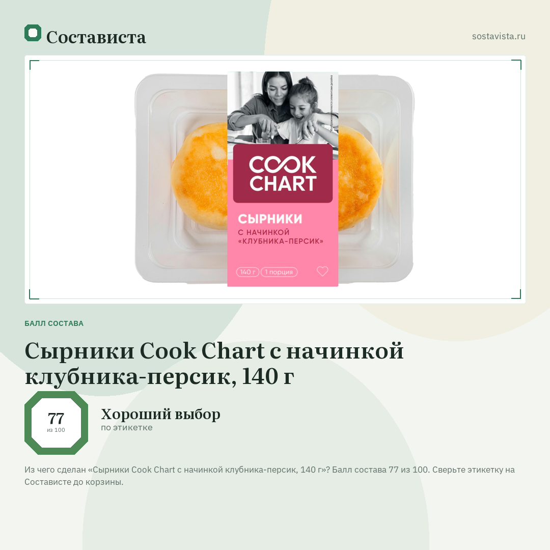Сырники Cook Chart с начинкой клубника-персик, 140 г: балл состава 77 из 100 — Состависта