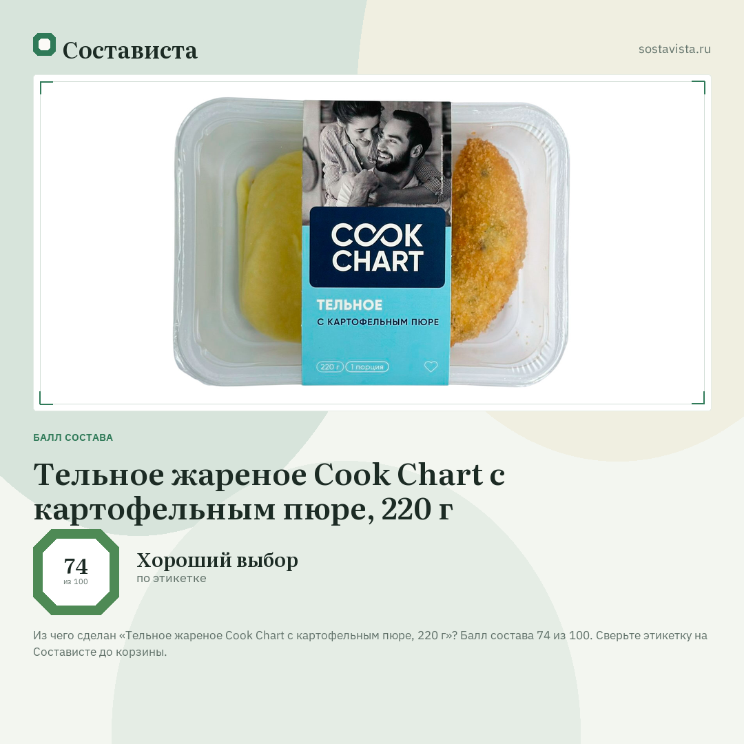 Тельное жареное Cook Chart с картофельным пюре, 220 г: балл состава 74 из 100 — Состависта