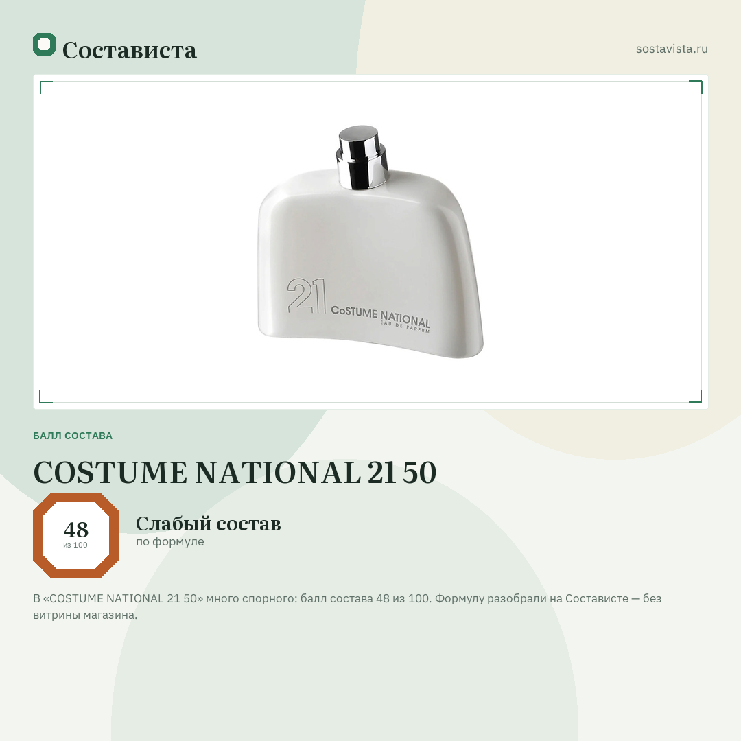 COSTUME NATIONAL 21 50: балл состава 48 из 100 — Состависта