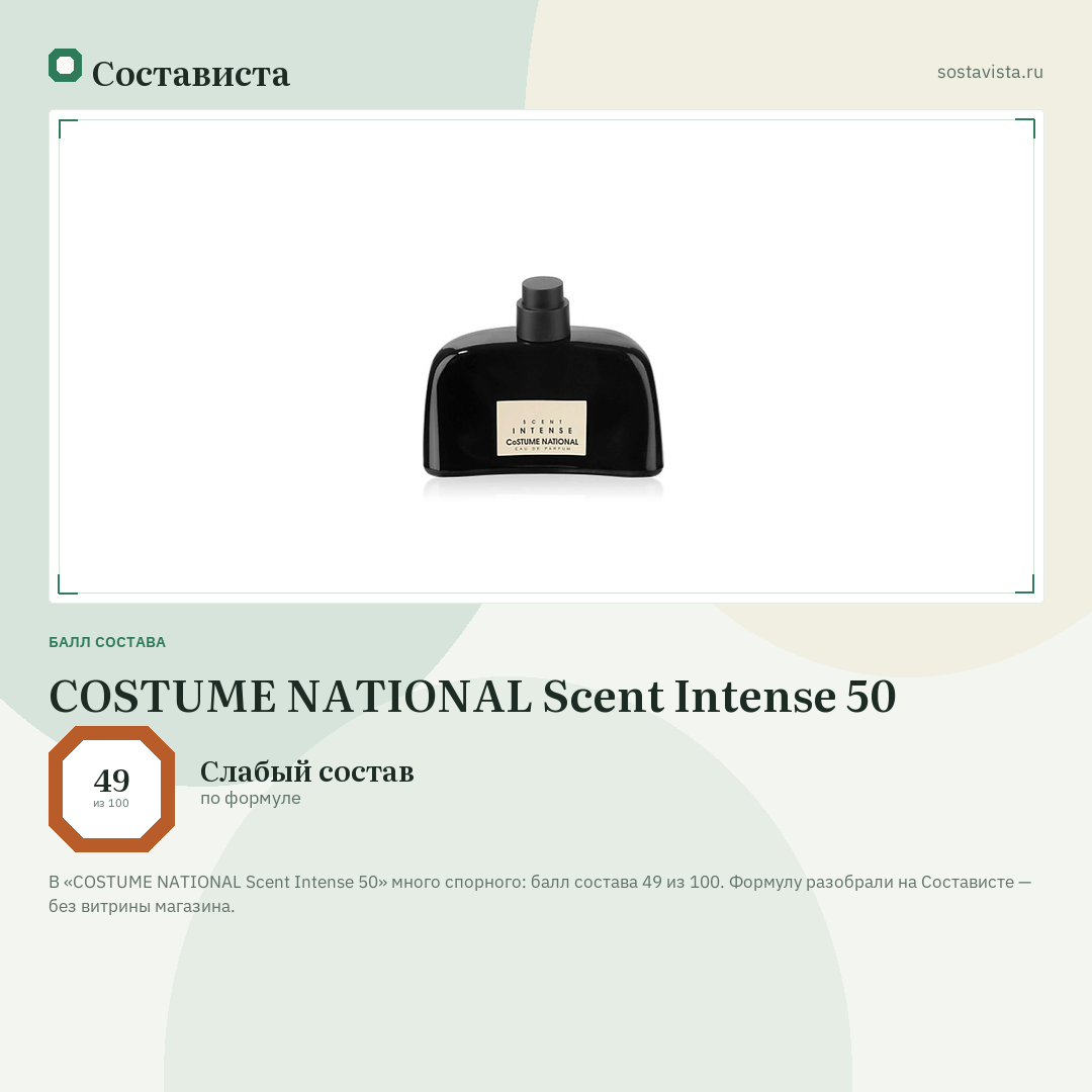 COSTUME NATIONAL Scent Intense 50: балл состава 49 из 100 — Состависта