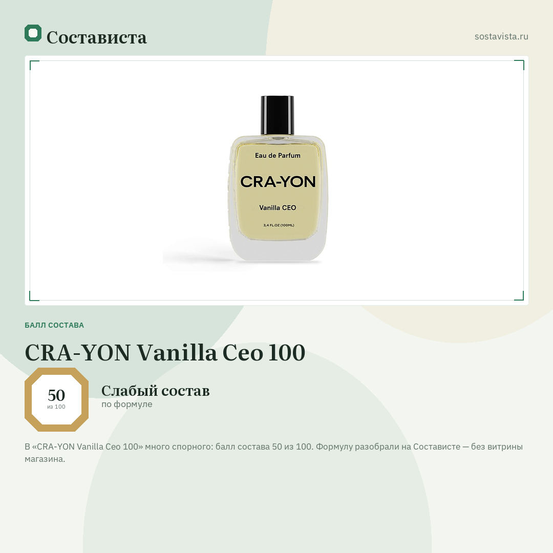CRA-YON Vanilla Ceo 100: балл состава 50 из 100 — Состависта