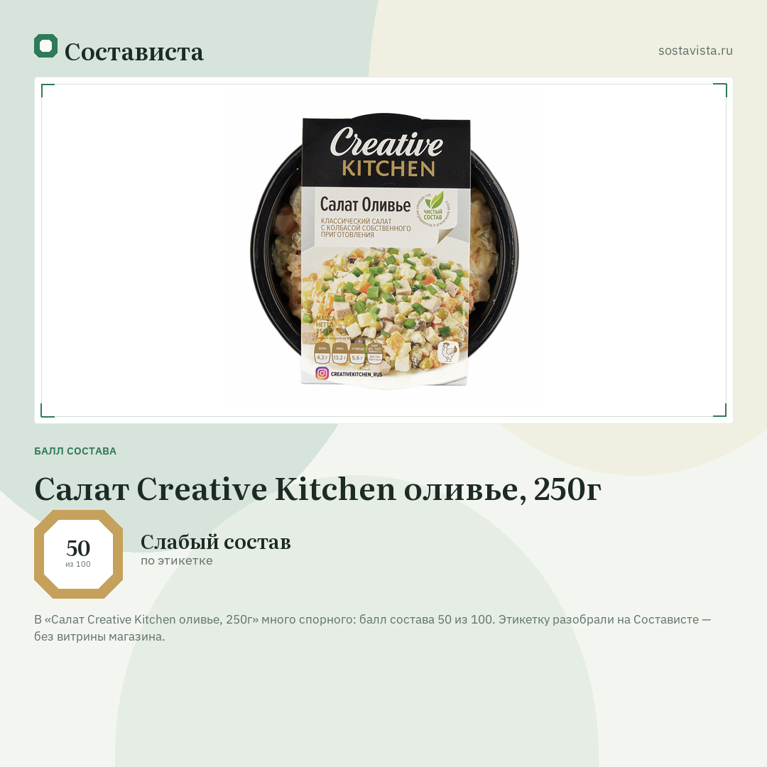 Салат Creative Kitchen оливье, 250г: балл состава 50 из 100 — Состависта