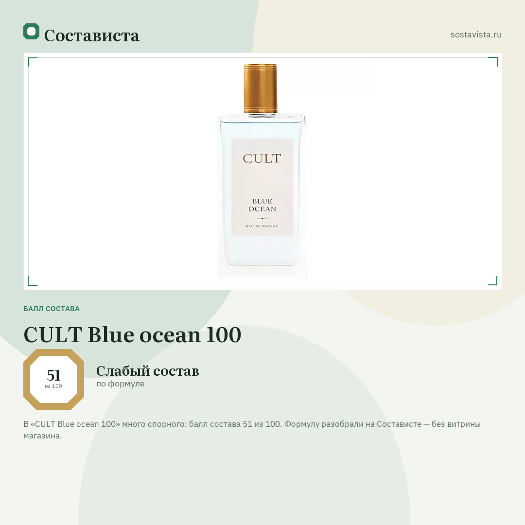 CULT Blue ocean 100: балл состава 51 из 100 — Состависта