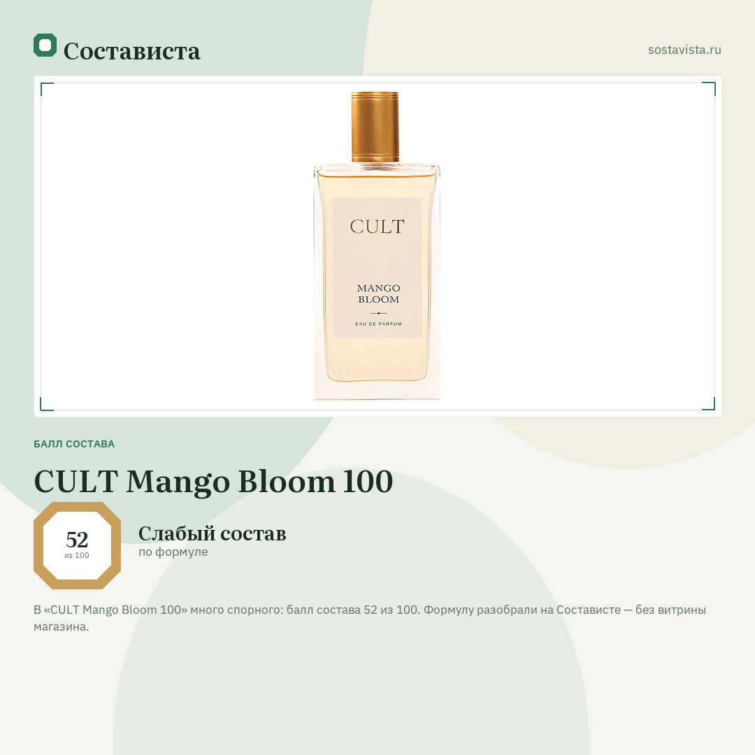 CULT Mango Bloom 100: балл состава 52 из 100 — Состависта