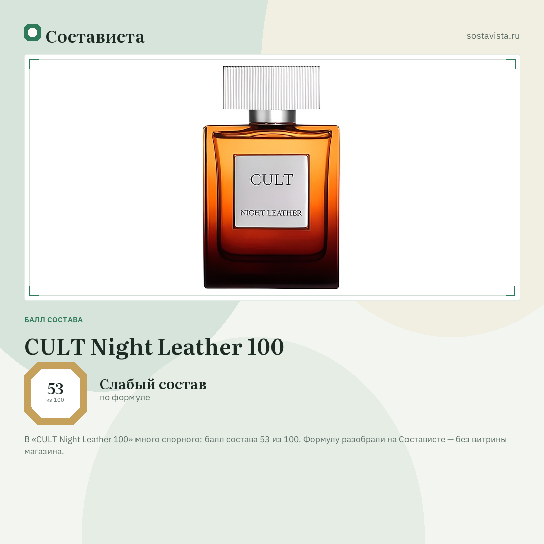 CULT Night Leather 100: балл состава 53 из 100 — Состависта