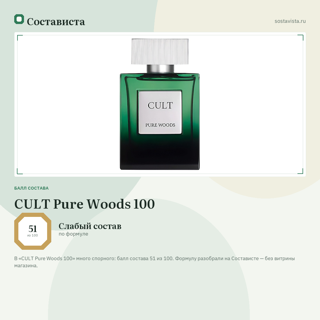 CULT Pure Woods 100: балл состава 51 из 100 — Состависта