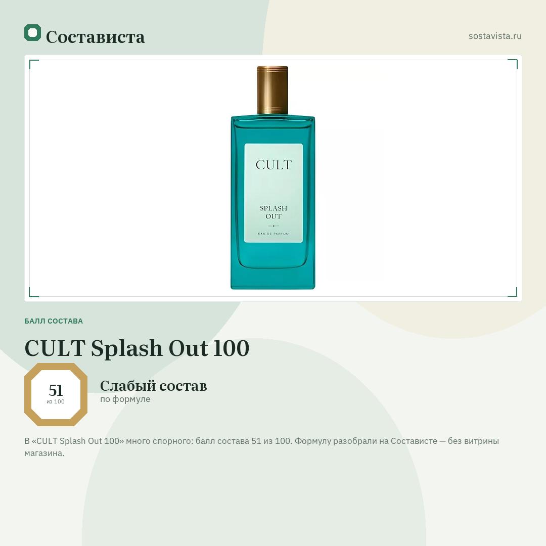 CULT Splash Out 100: балл состава 51 из 100 — Состависта