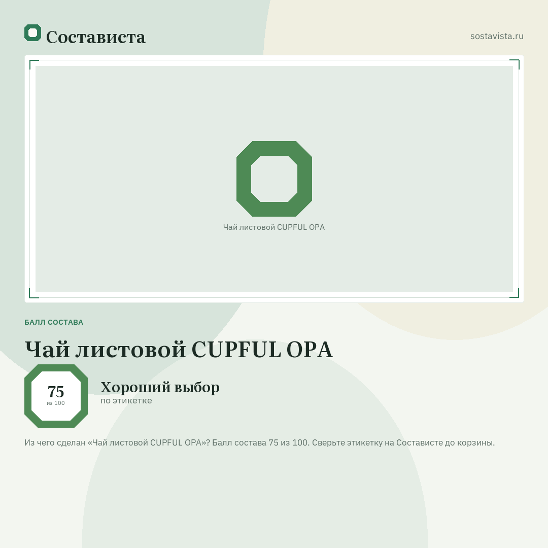 Чай листовой CUPFUL ОРА: балл состава 75 из 100 — Состависта