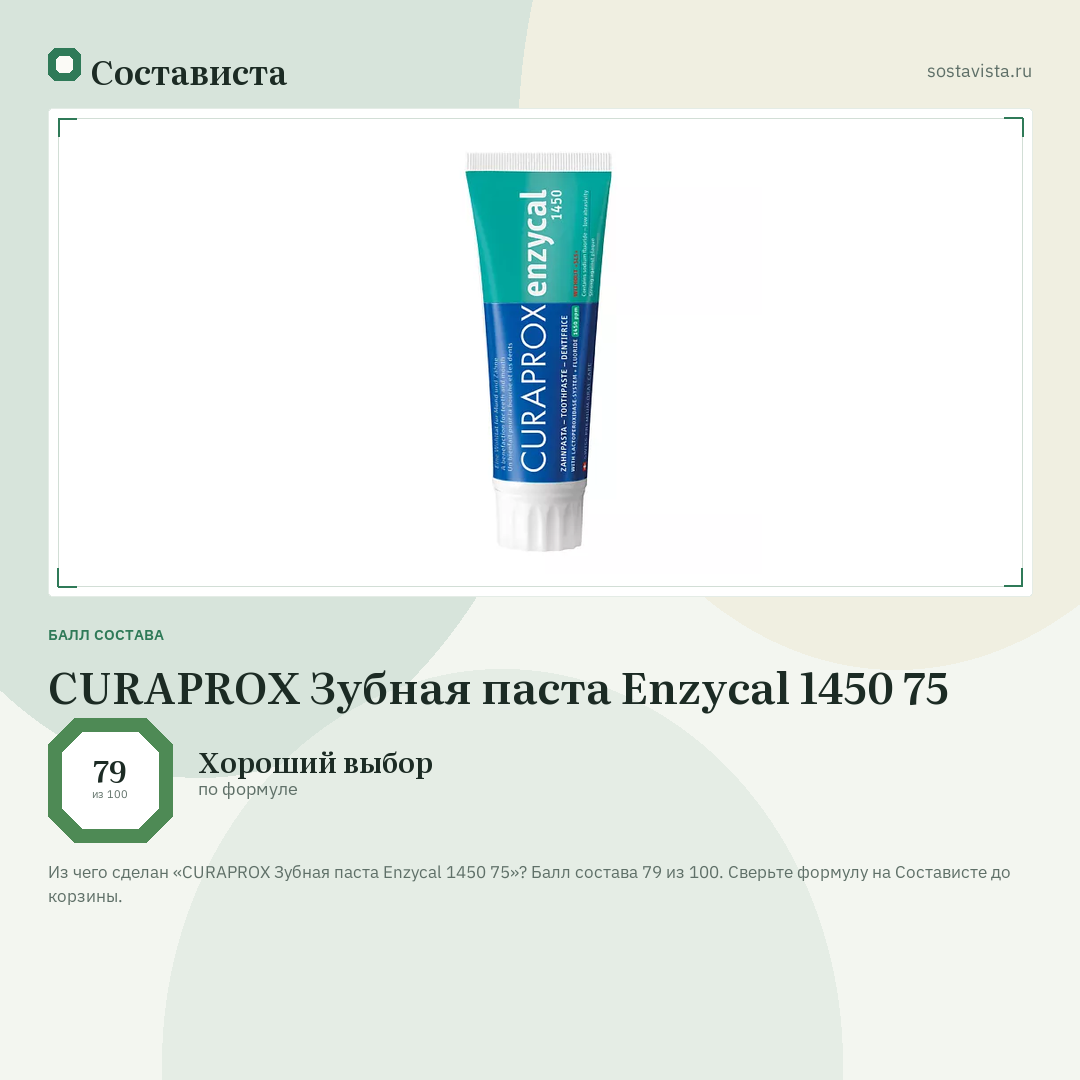 CURAPROX Зубная паста Enzycal 1450 75: балл состава 79 из 100 — Состависта