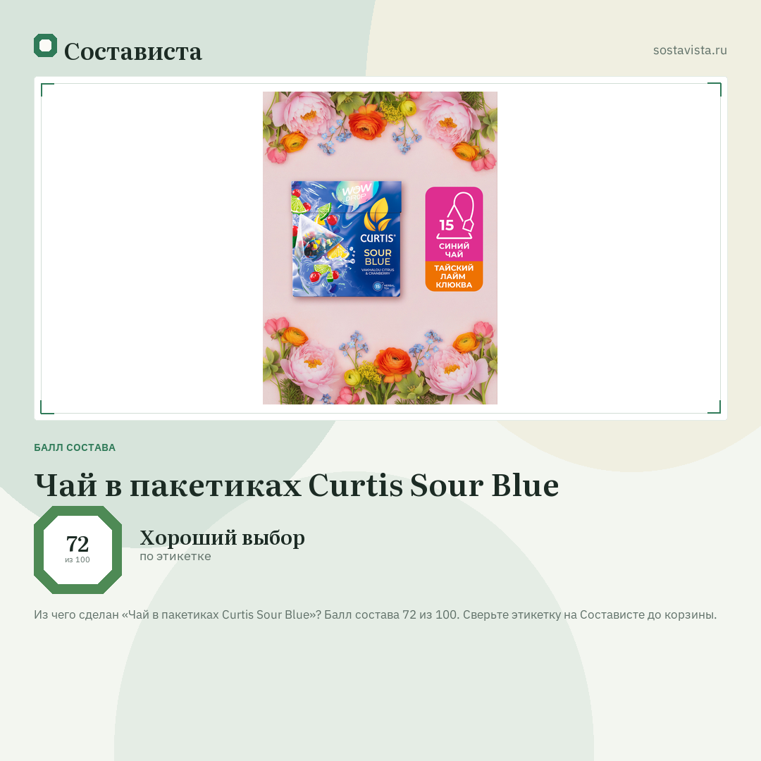 Чай в пакетиках Curtis Sour Blue: балл состава 72 из 100 — Состависта