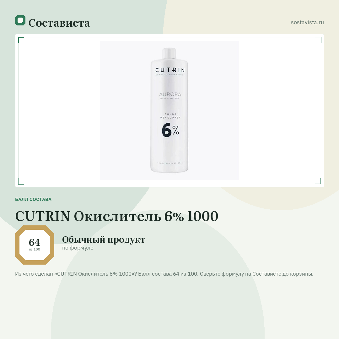 CUTRIN Окислитель 6% 1000: балл состава 64 из 100 — Состависта